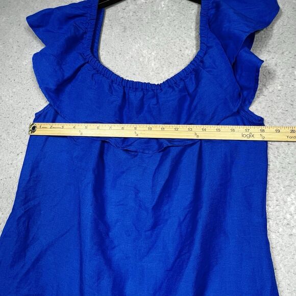 Tommy  Bahama Dress Womens Large Royal Blue Ruffle Neck Mini Skater Linen Blend - Picture 6 of 11